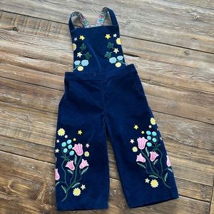 Velvet embroidered overalls
